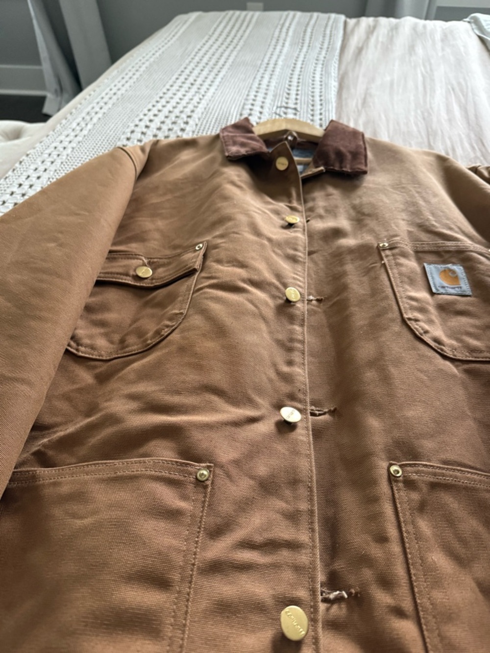 Vintage Carhartt Brown Barn Coat with Dark Brown Corduroy Collar Size 3/4XL - Picture 5 of 12